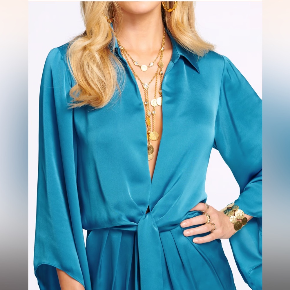 NWT - Ramy Brook Penny Bell Sleeve Mini Dress, Color: Ocean